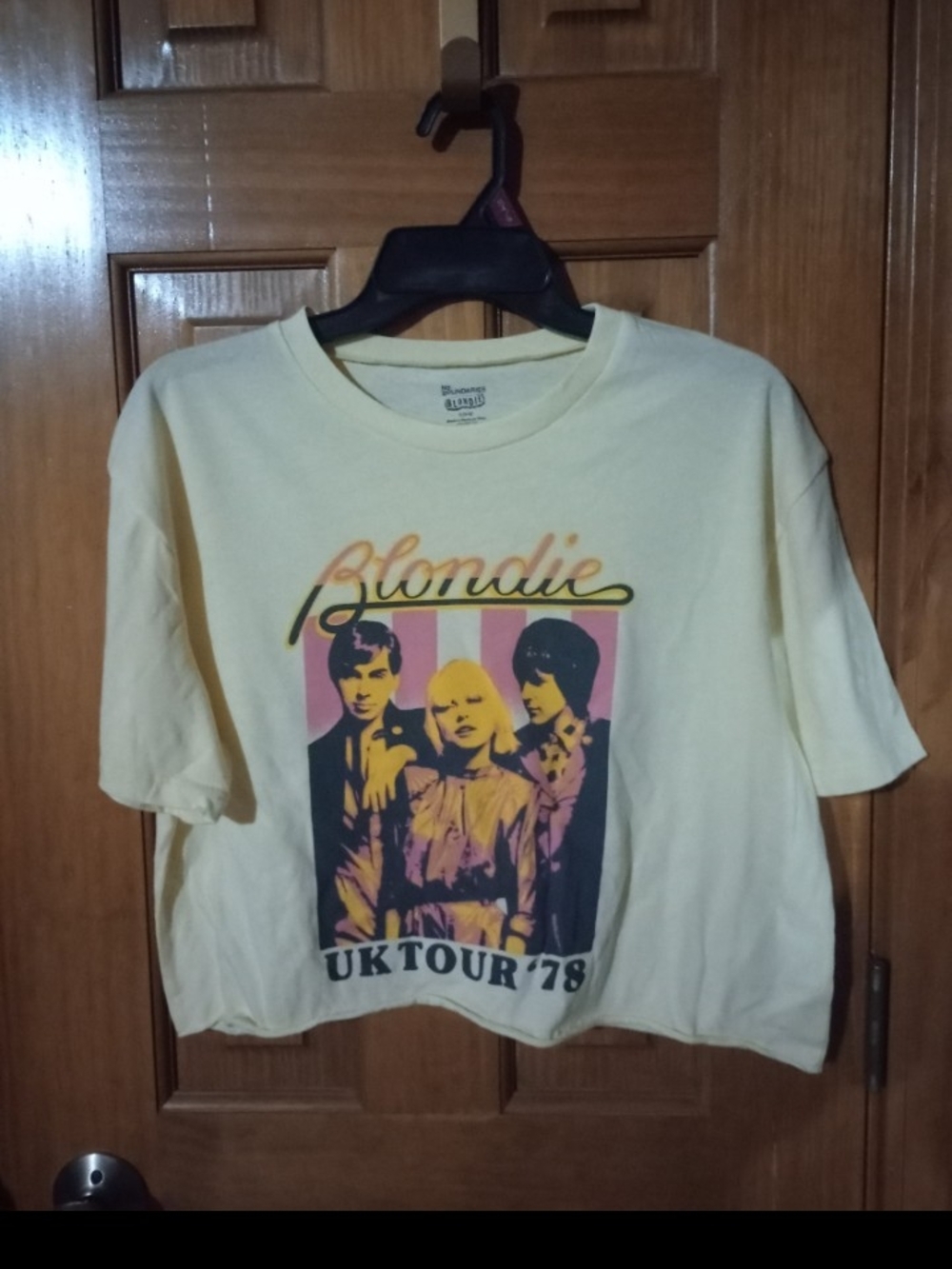 No Boundaries Blondie Graphic Tee in Pale Yellow with Pink and Black Print